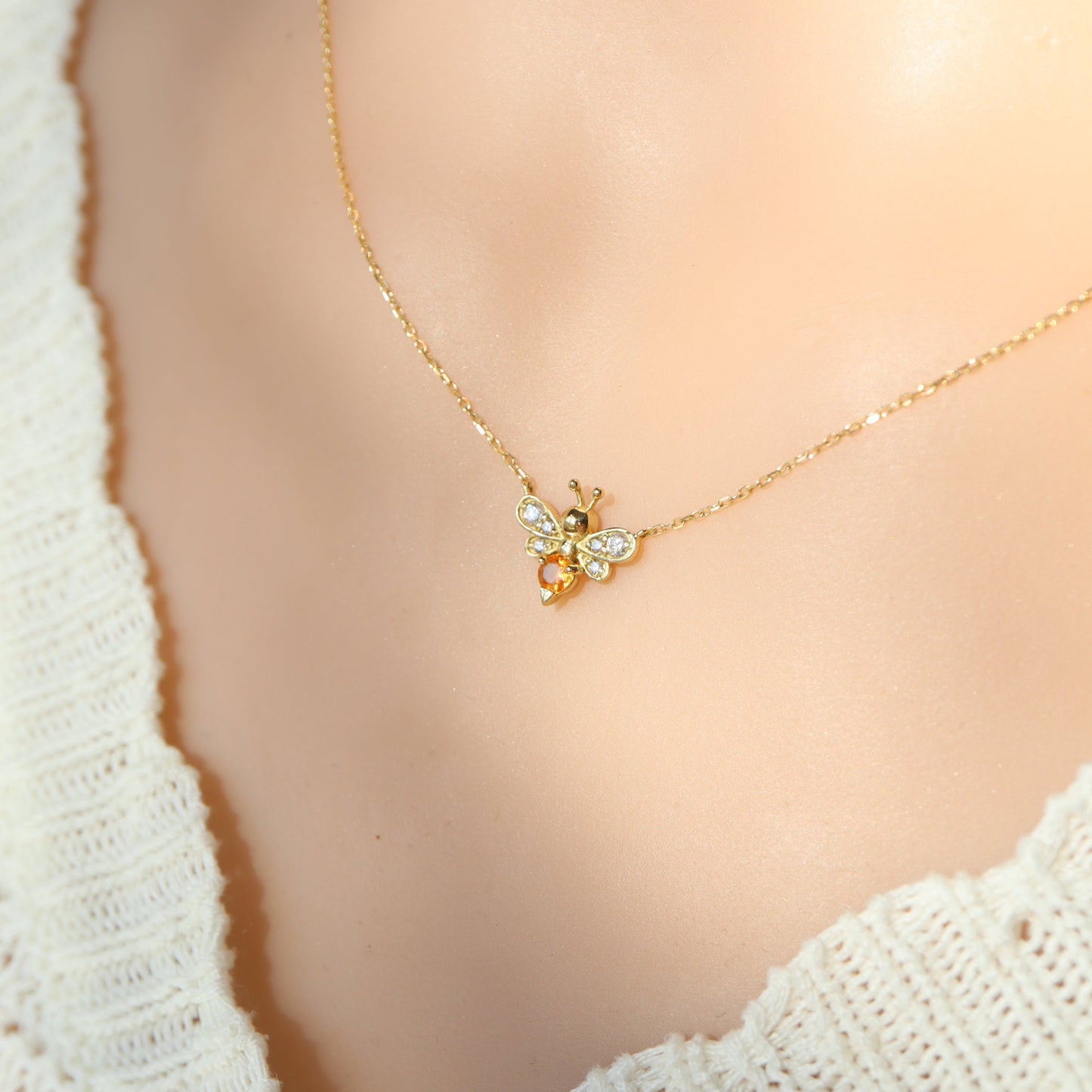 18K Honey Bee Sapphire and Diamond Necklace