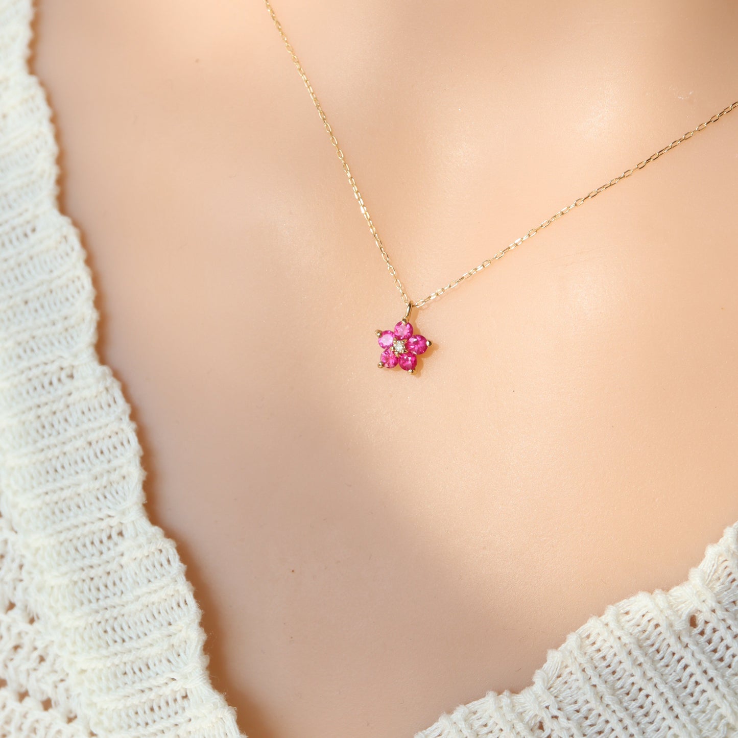 10K Floral Ruby/Tanzanite Pendant Necklace