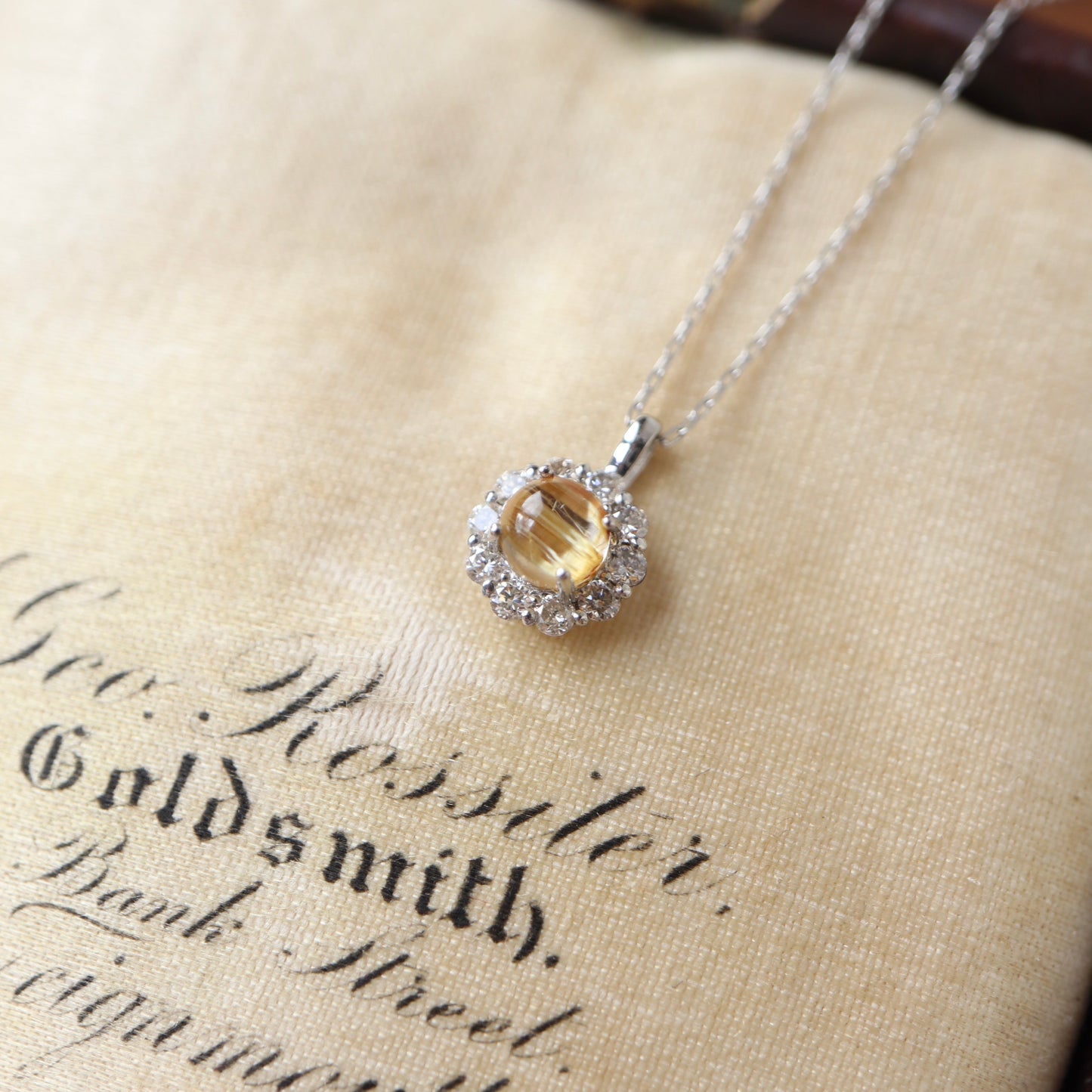 18K Golden Hair Quart and Diamond Necklace
