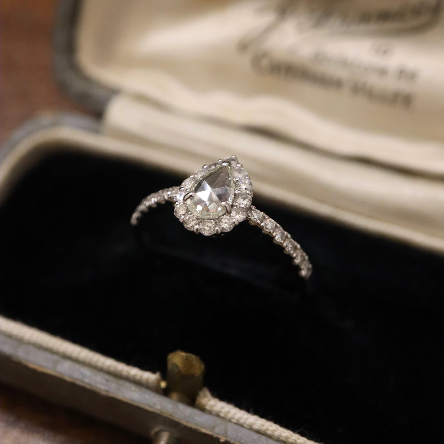 Pt950 Pear Rose Cut Diamond Ring