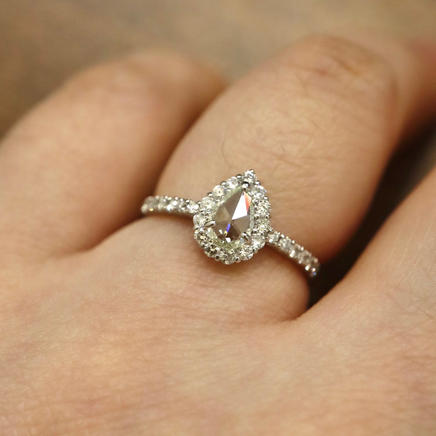 Pt950 Pear Rose Cut Diamond Ring