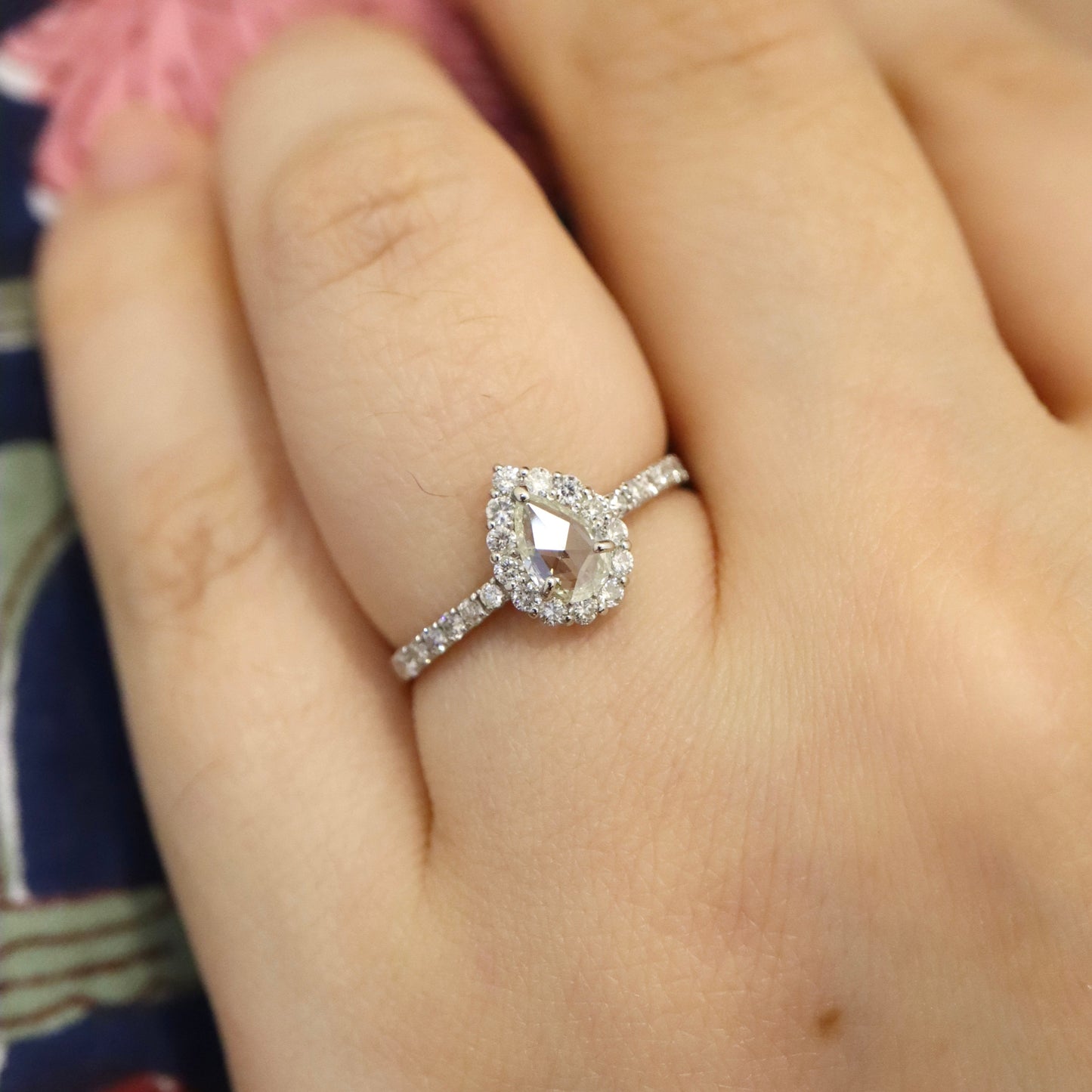 Pt950 Pear Rose Cut Diamond Ring