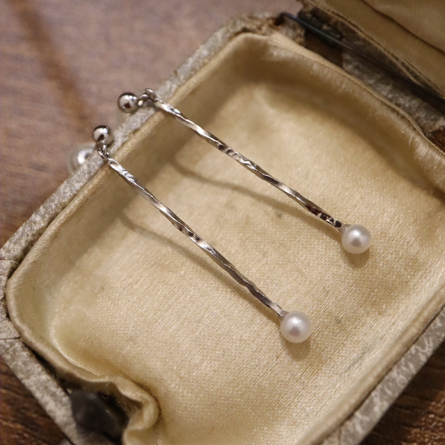 14K Hammered Gold Earrings with Akoya Pearls