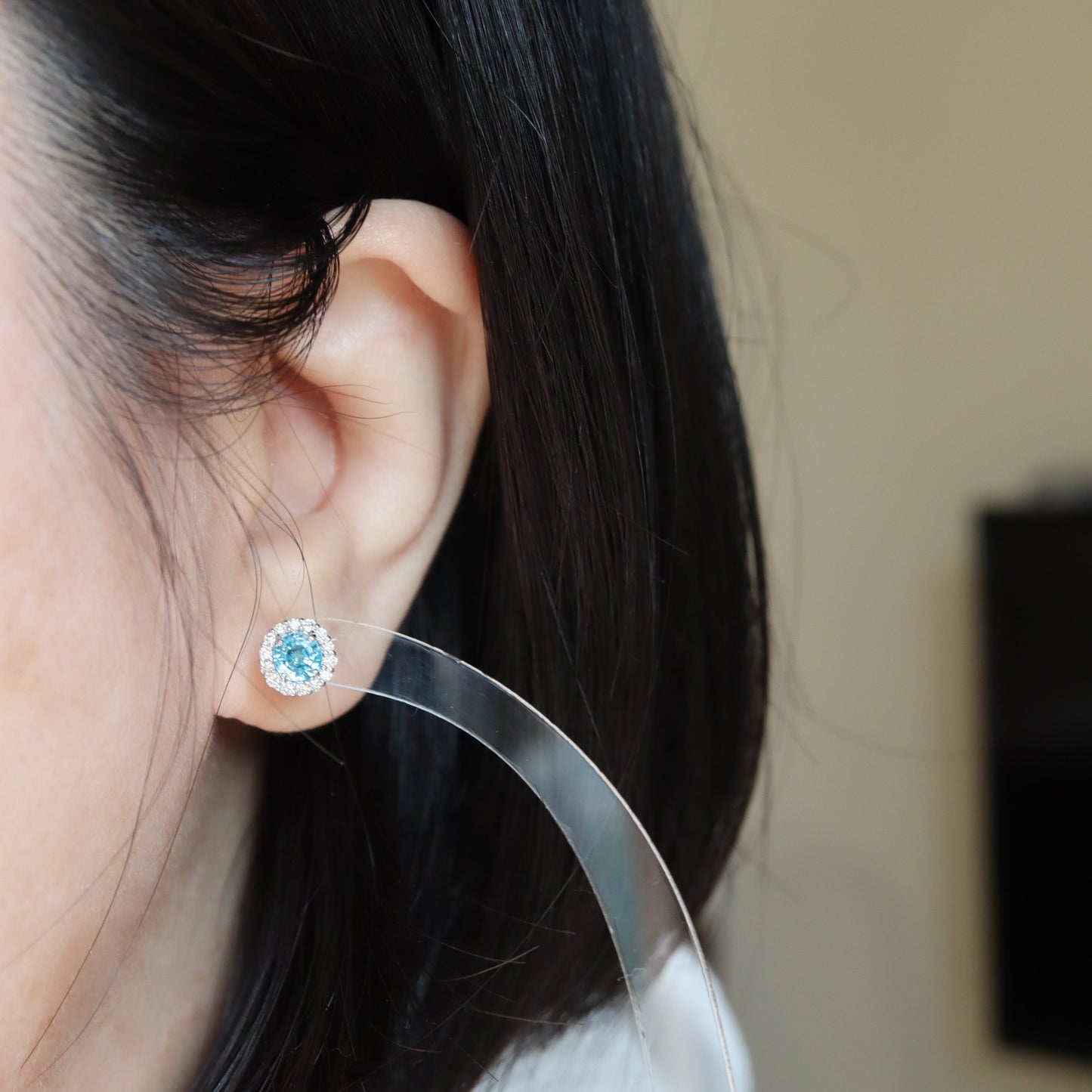 Pt900 Natural Zircon and Diamond Earrings