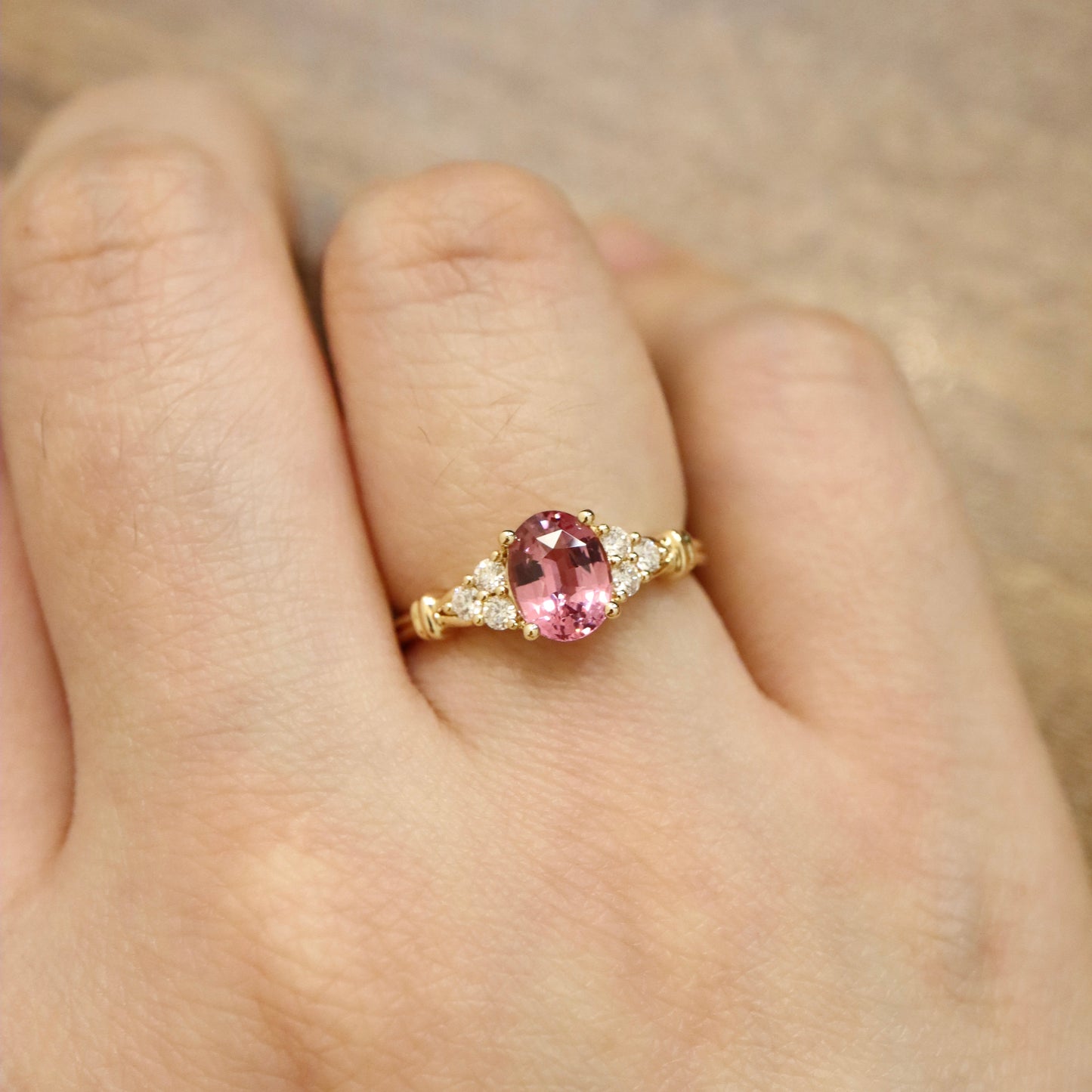 18K Pink-Orange Spinel and Diamond Ring