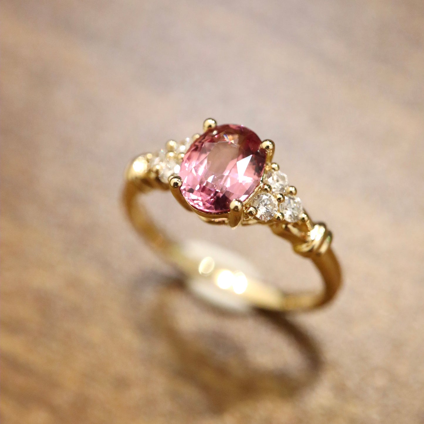 18K Pink-Orange Spinel and Diamond Ring