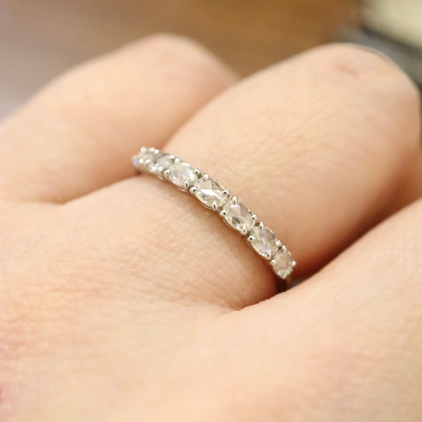 Pt950 Rose cut Oval Diamond Eternity Ring