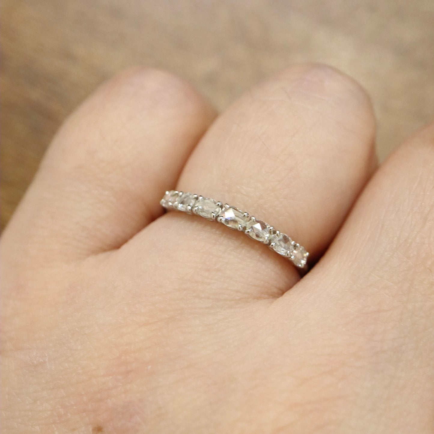 Pt950 Rose cut Oval Diamond Eternity Ring
