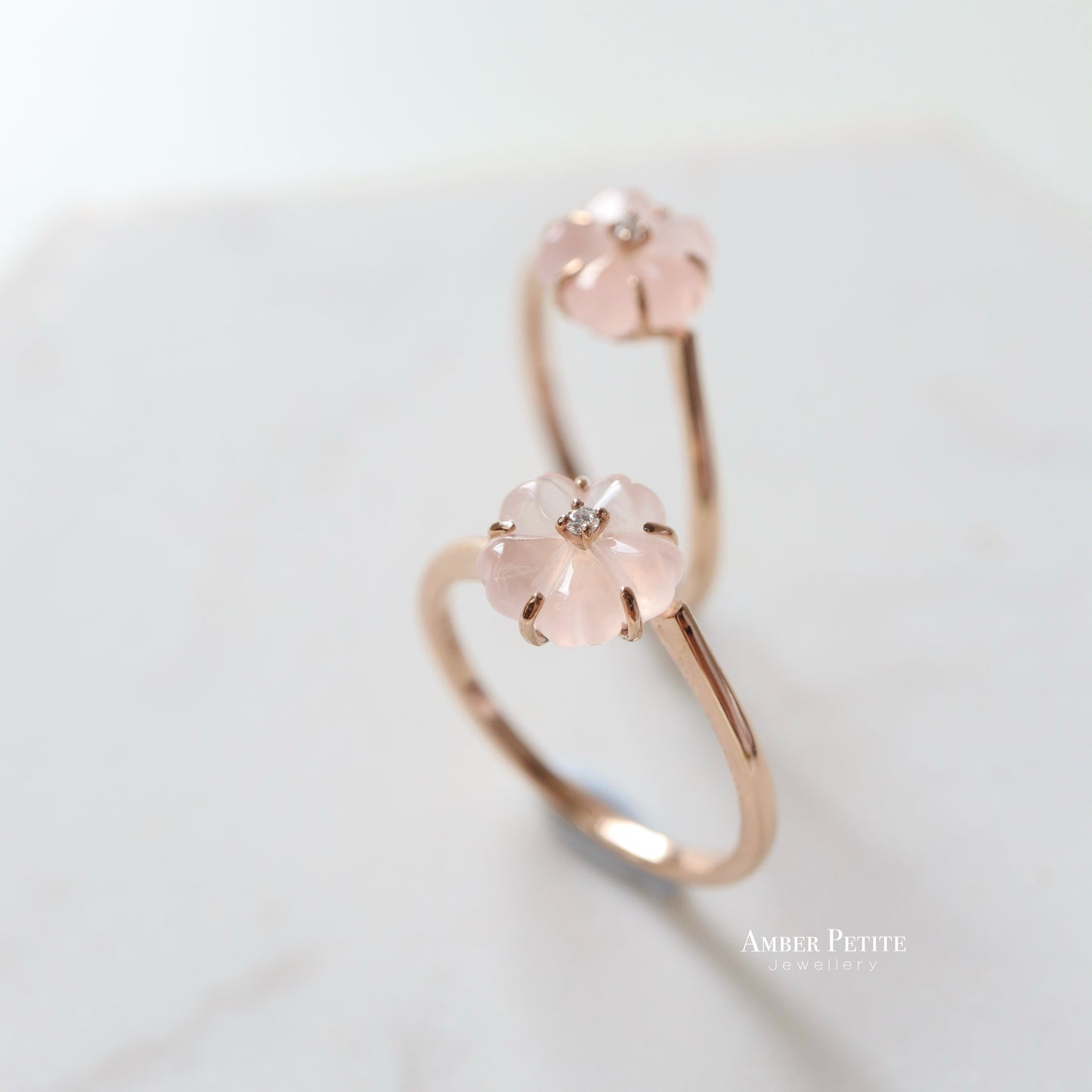 18K Rose Quartz and Diamond Sakura Ring