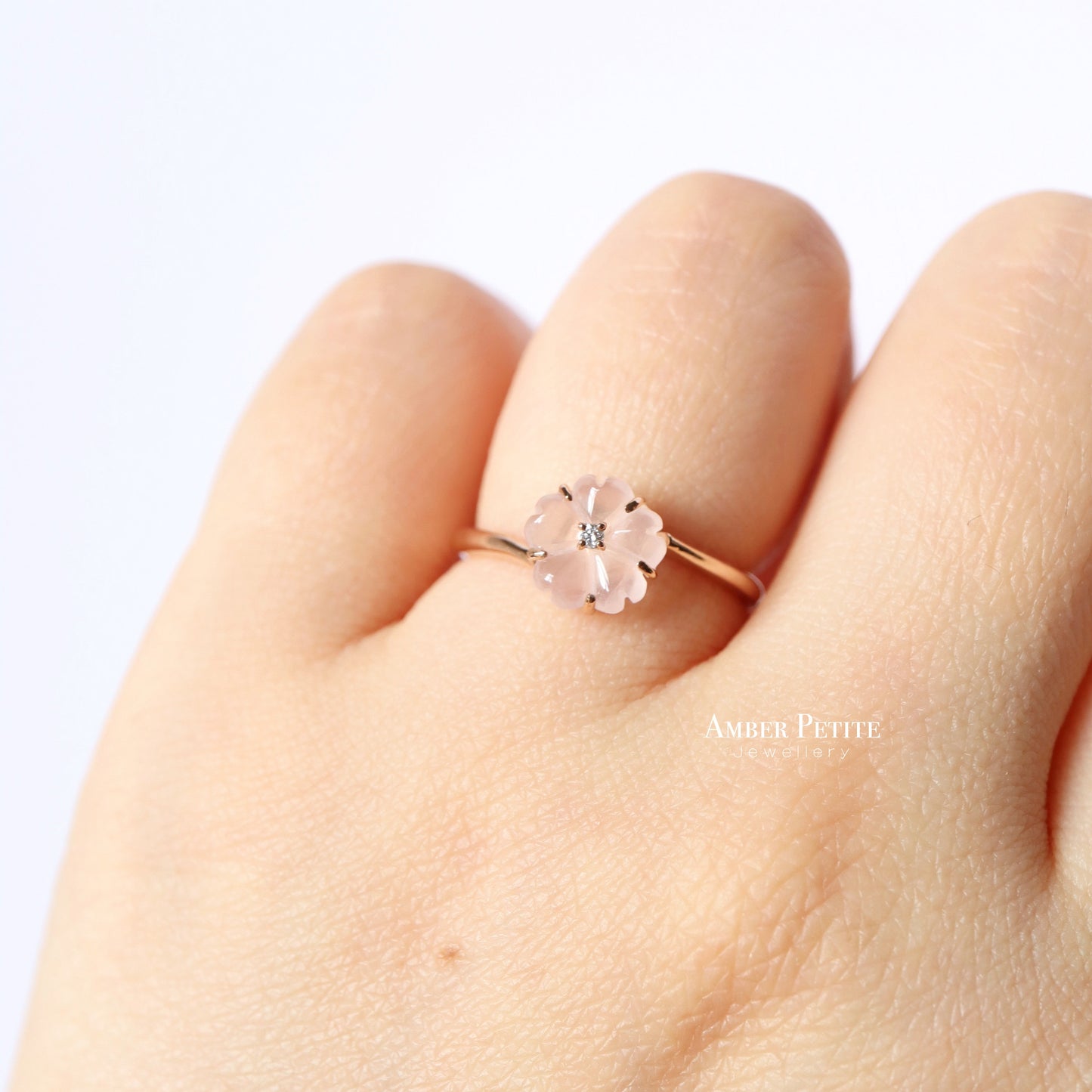 18K Rose Quartz and Diamond Sakura Ring
