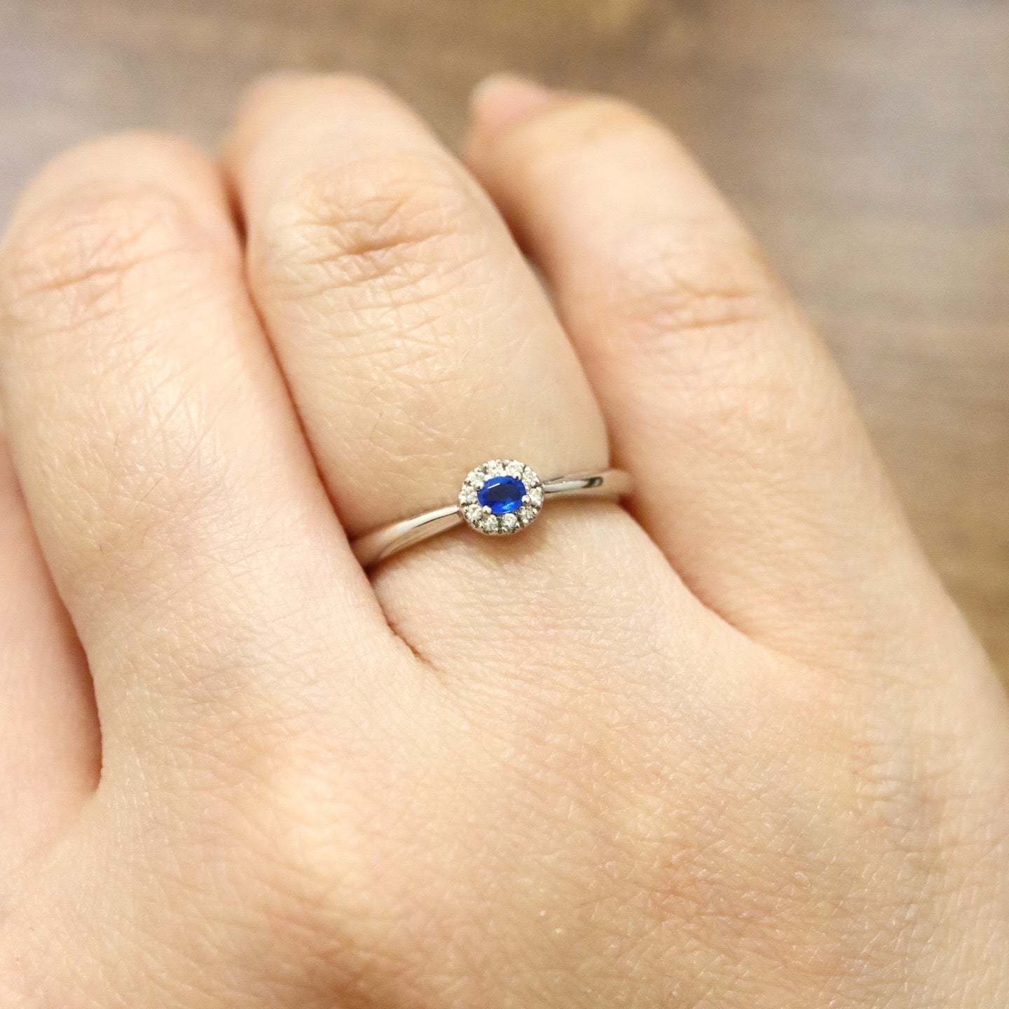 Pt900 Blue Hauyne and Diamond Ring