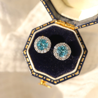 Pt900 Natural Zircon and Diamond Earrings