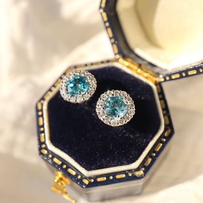 Pt900 Natural Zircon and Diamond Earrings
