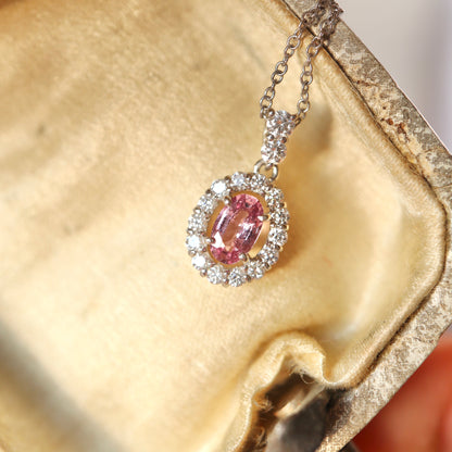 Pt900 Padparadscha and Diamond Pendant Necklace