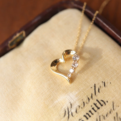18K Ribbon Heart Diamond Necklace