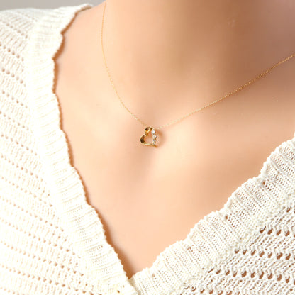 18K Ribbon Heart Diamond Necklace