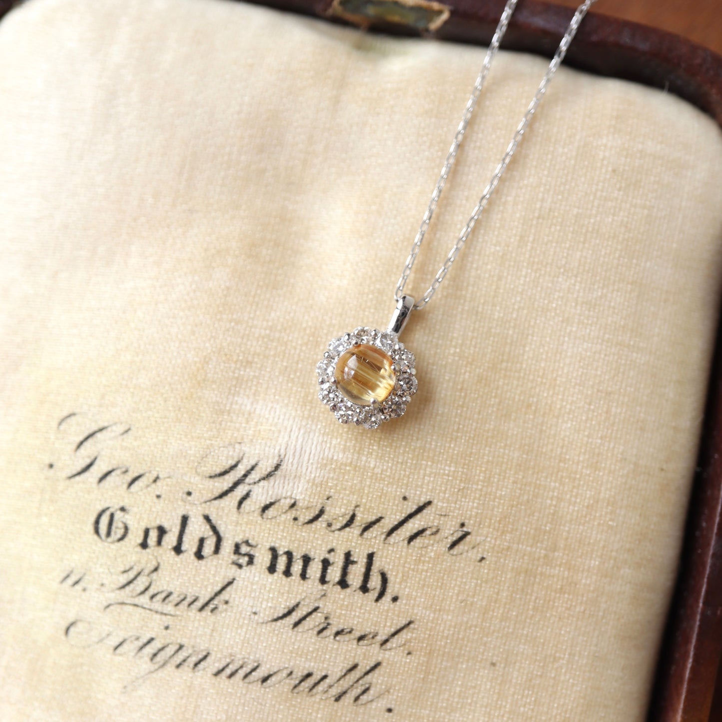 18K Golden Hair Quart and Diamond Necklace