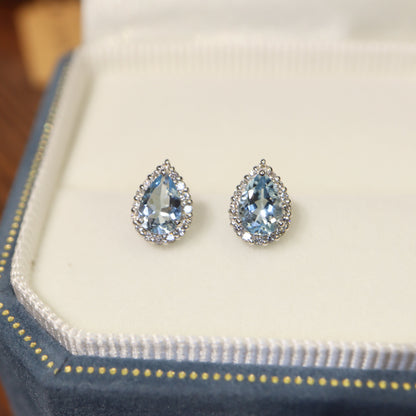 Pt900 Aquamarine Diamond Earrings