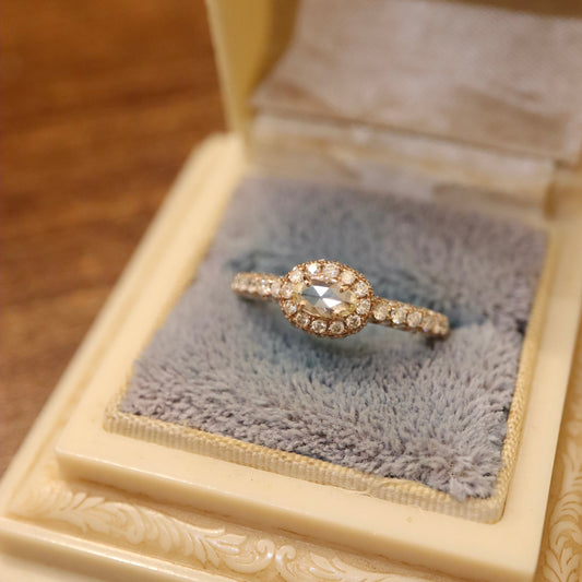 18K Rose Cut Oval Diamond Ring