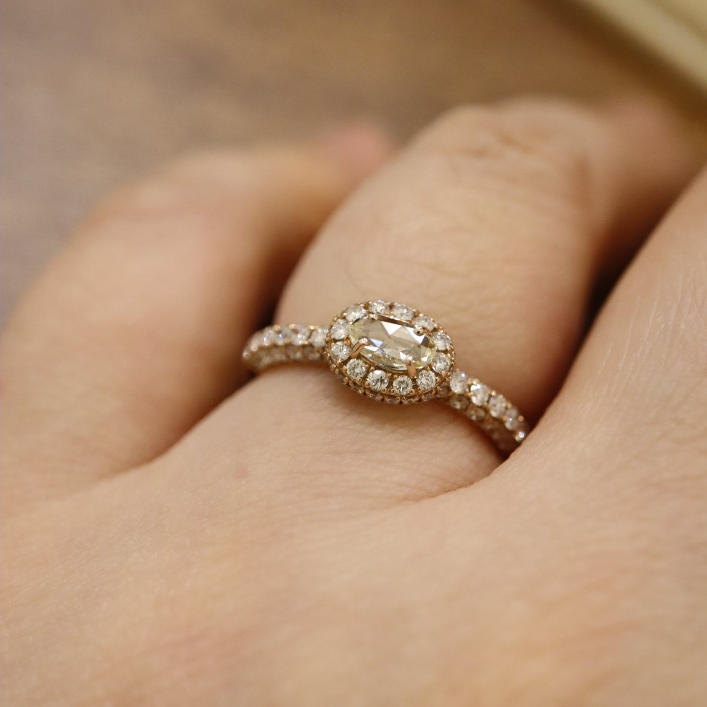 18K Rose Cut Oval Diamond Ring