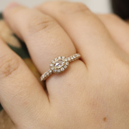 18K Rose Cut Oval Diamond Ring