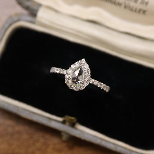 Pt950 Pear Rose Cut Diamond Ring
