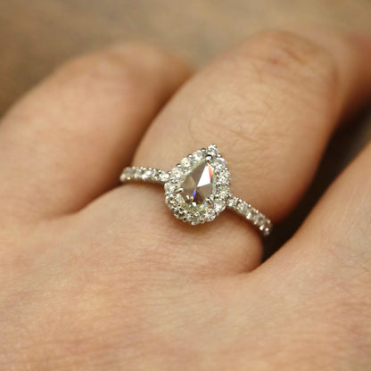 Pt950 Pear Rose Cut Diamond Ring