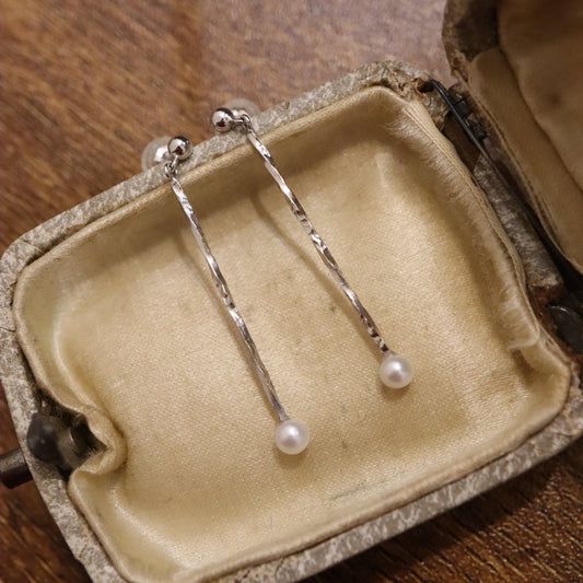 14K Hammered Gold Earrings with Akoya Pearls