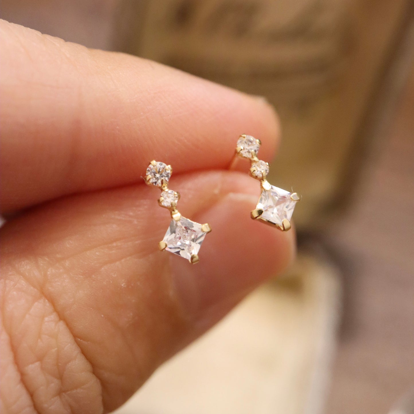 18K Princess-cut Cubic Zirconia Earrings