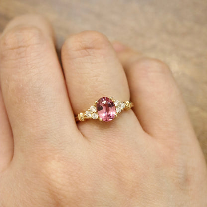 18K Pink-Orange Spinel and Diamond Ring