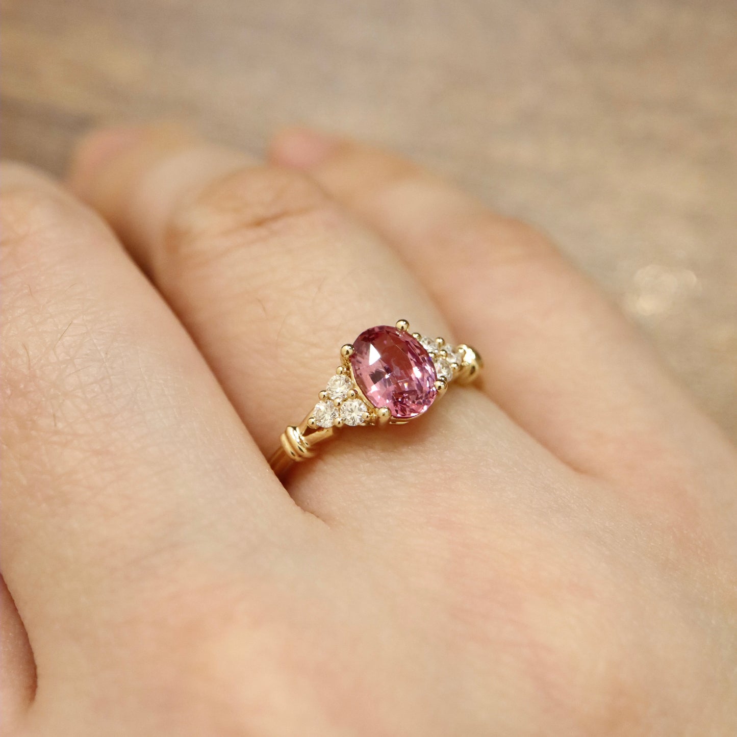 18K Pink-Orange Spinel and Diamond Ring