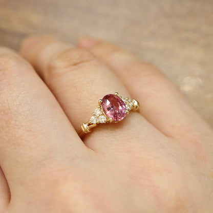 18K Pink-Orange Spinel and Diamond Ring
