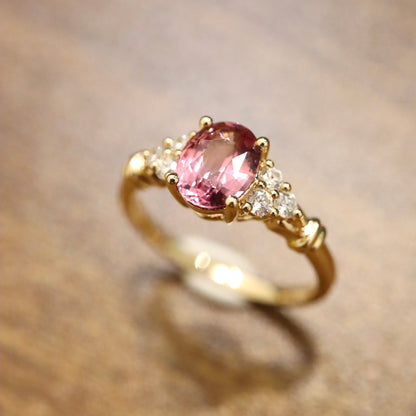 18K Pink-Orange Spinel and Diamond Ring