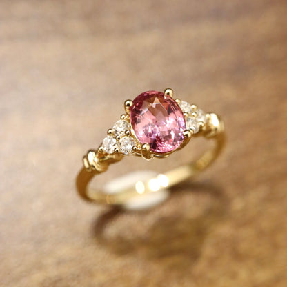 18K Pink-Orange Spinel and Diamond Ring
