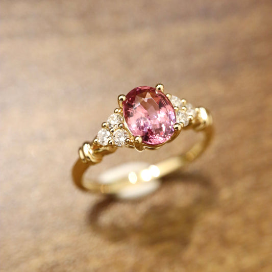 18K Pink-Orange Spinel and Diamond Ring