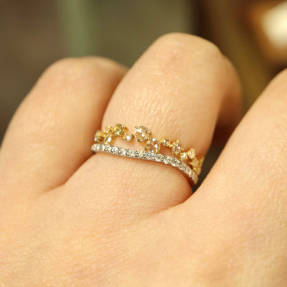 18K Pt950 Rose Cut Diamond Wavy Ring