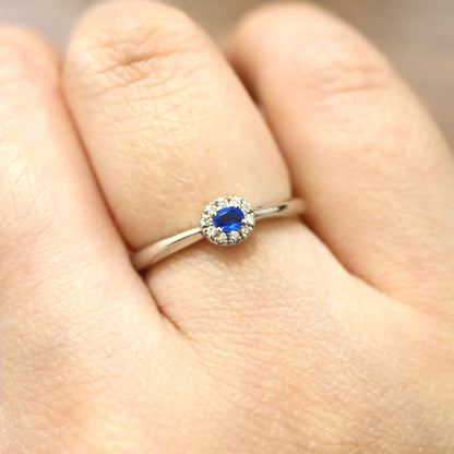 Pt900 Blue Hauyne and Diamond Ring