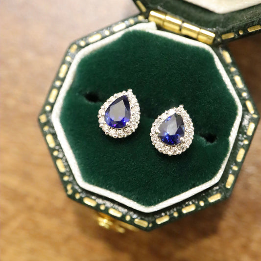 18K Blue Sapphire and Diamond Earrings