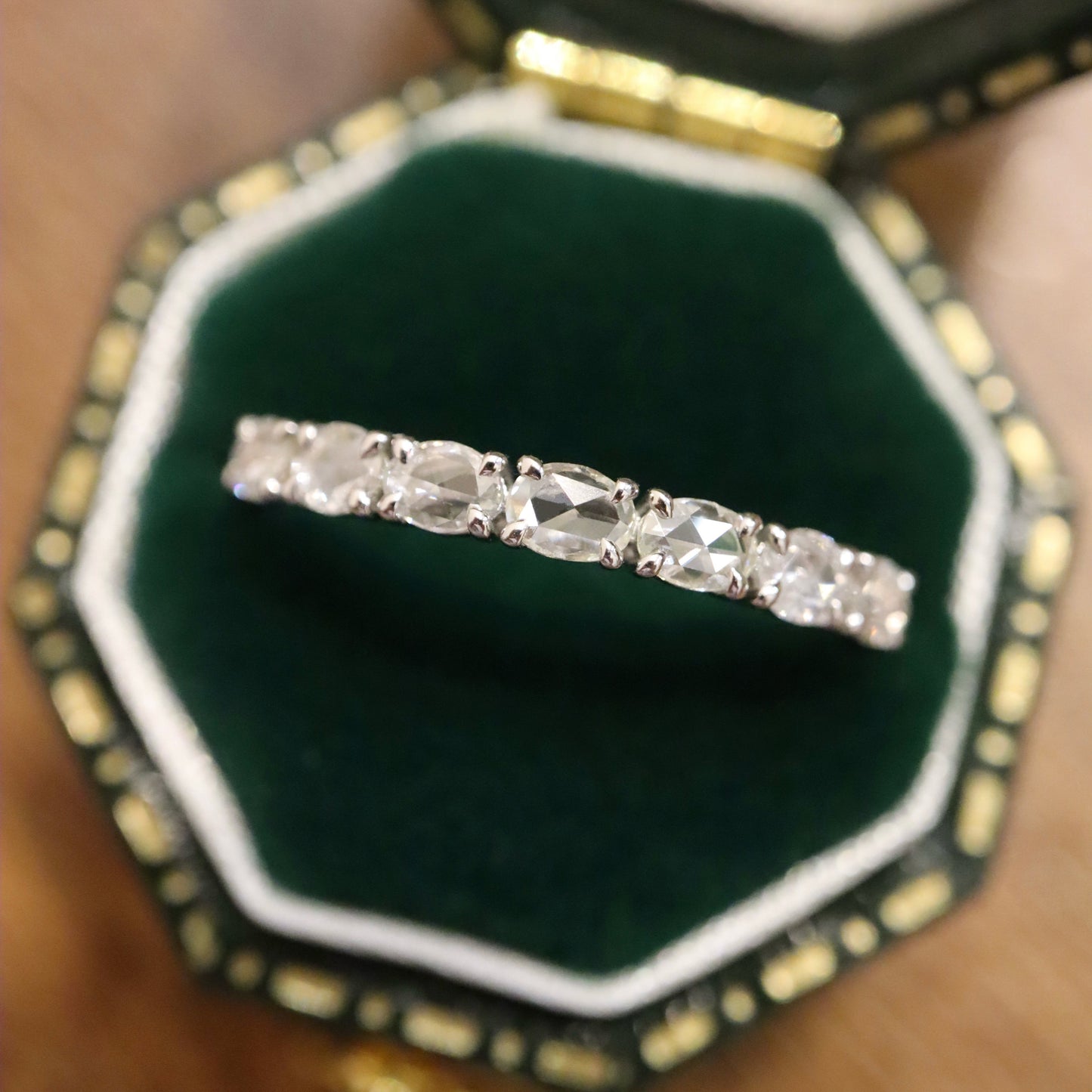 Pt950 Rose cut Oval Diamond Eternity Ring