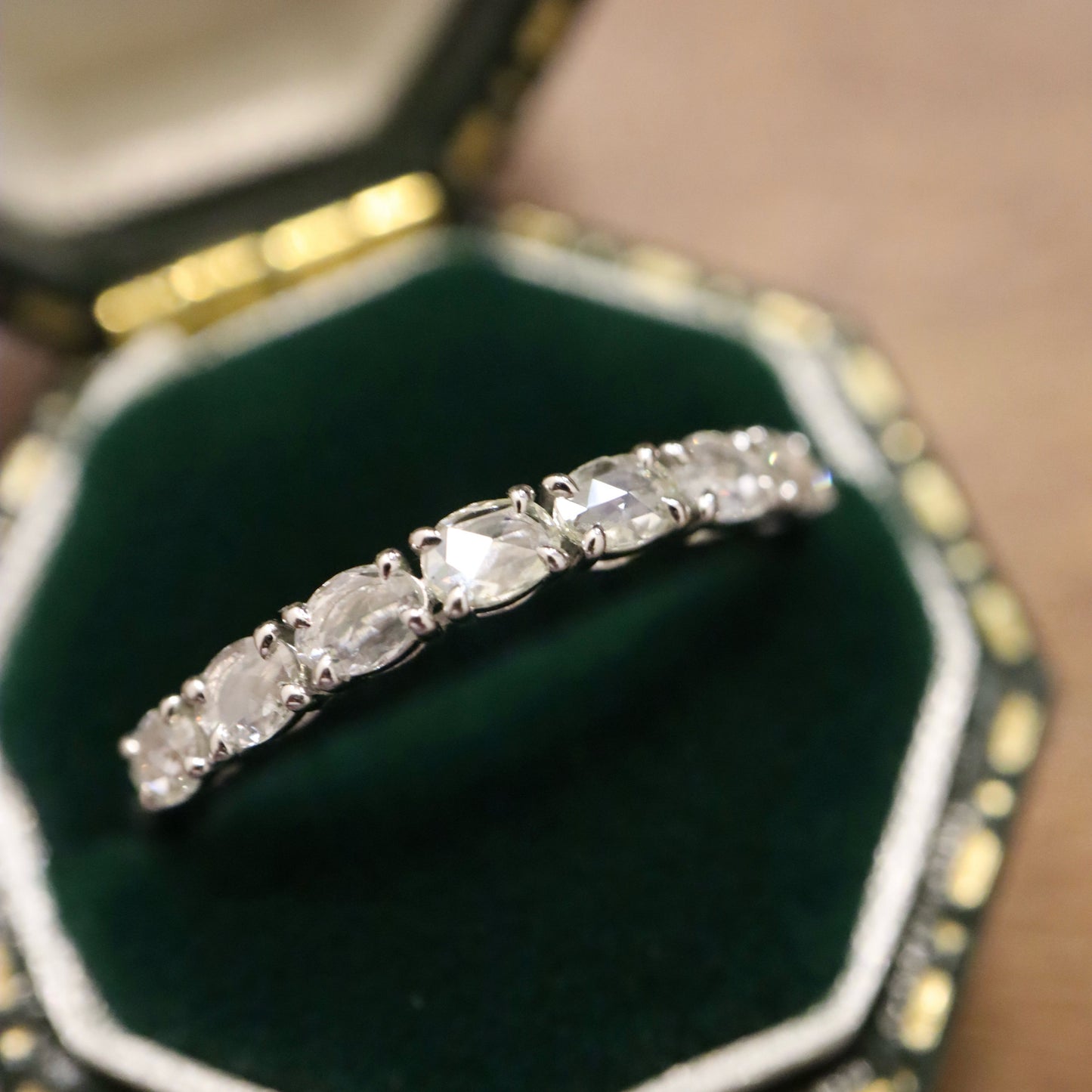 Pt950 Rose cut Oval Diamond Eternity Ring