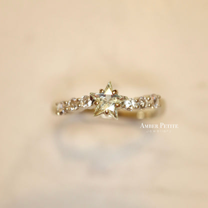 18K Star Cut Sapphire and Diamond Ring