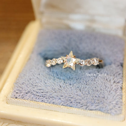 18K Star Cut Sapphire and Diamond Ring