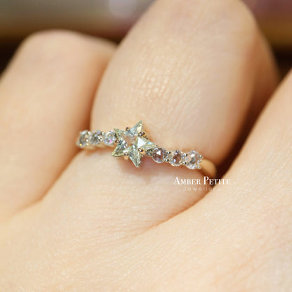 18K Star Cut Sapphire and Diamond Ring