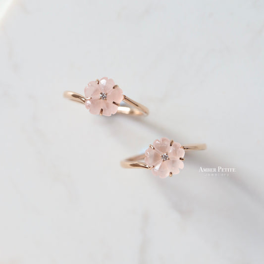 18K Rose Quartz and Diamond Sakura Ring
